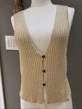 Free People Metallic Gold Ribbed Knit Top